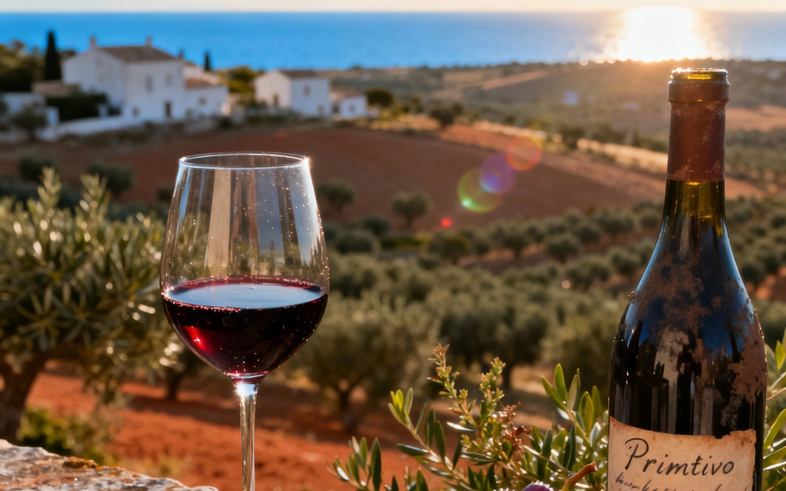 Primitivo Rotwein vor apulischer Landschaft | Weinhelden.de Blog