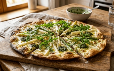 Flammkuchen mit Spargel und Rucola