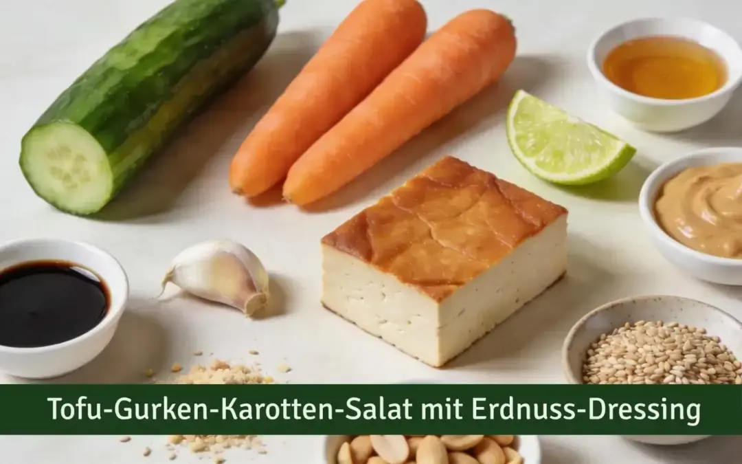 Tofu-Gurken-Karotten-Salat mit Erdnuss-Dressing