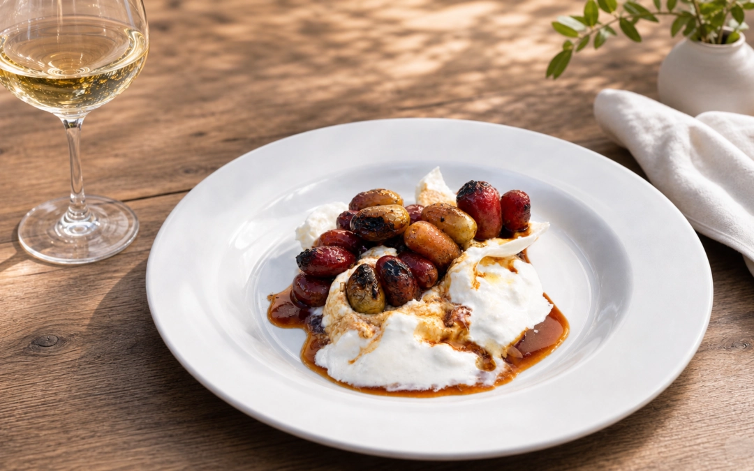 Burrata mit gegrillten Trauben